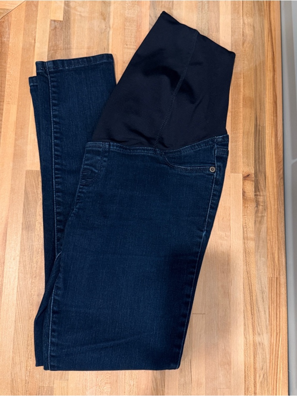 Women’s Maternity Dark Blue Jeans with Black Stretch Waistband